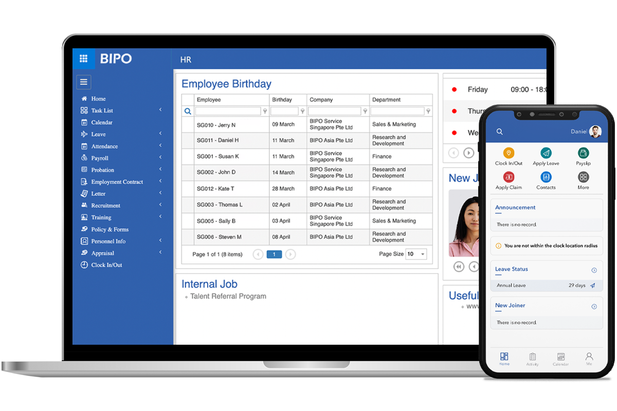 HRMS overview - Desktop and Mobile applications